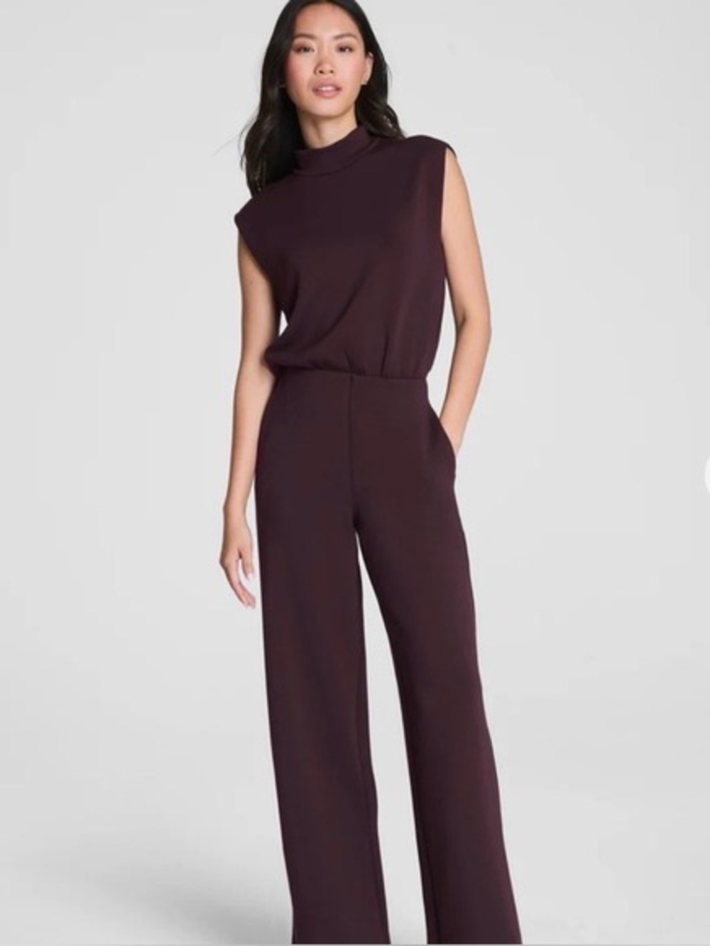 Spanx AirEssentials Brown Sleeveless Mockneck Jumpsuit Womens Xsmall Tall